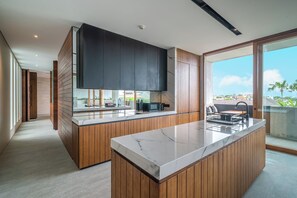 Two-bedroom Penthouse | Private kitchen | Fridge, microwave, stovetop, coffee/tea maker