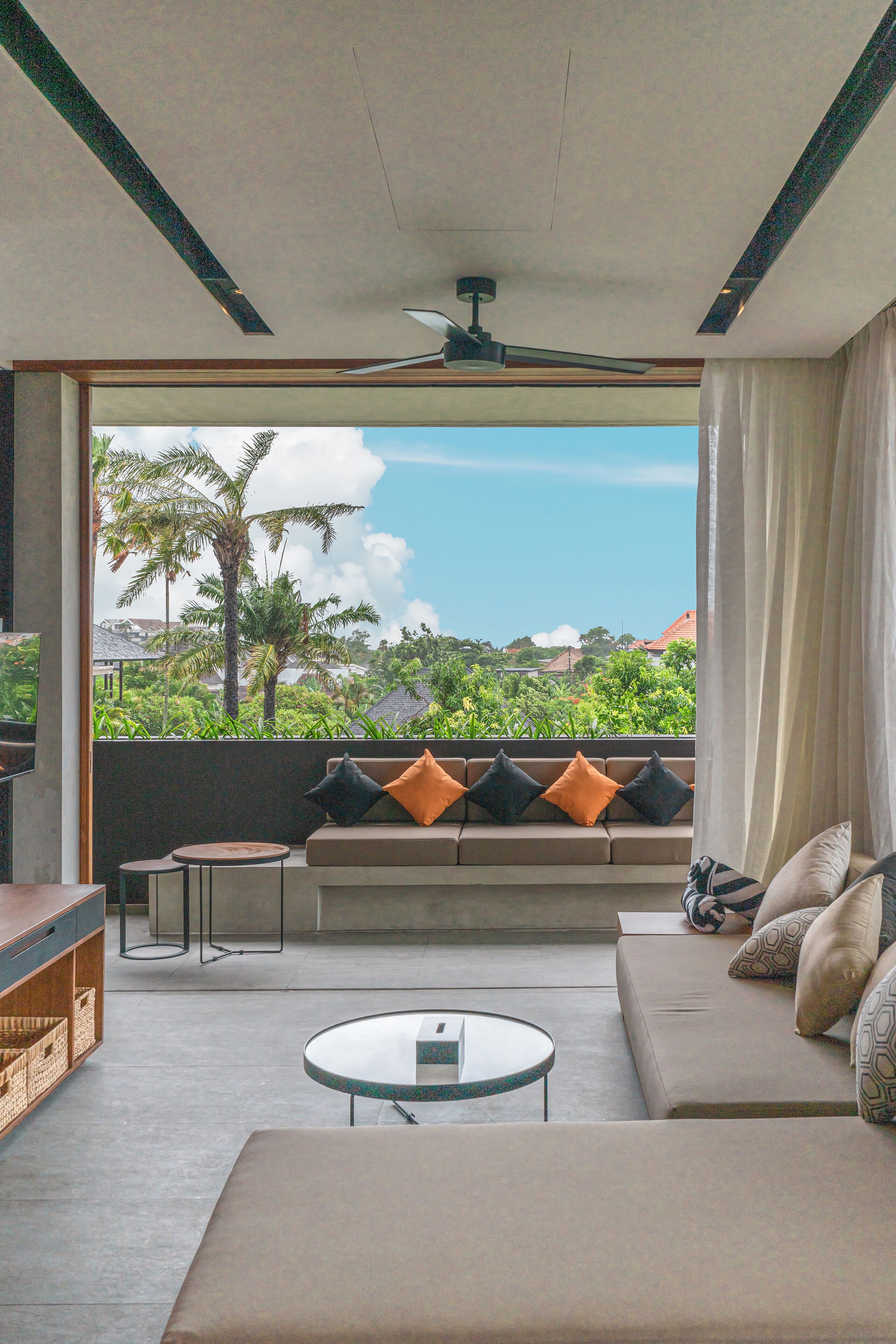 One-Bedroom Apartment - Corner Terrace with Sauna & Ice Bath | Living area | Flat-screen TV