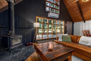 TV, fireplace - Charming, rustic cabin on the golf course (Packwood)