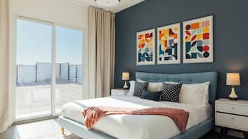 3 bedrooms, desk, iron/ironing board, travel crib