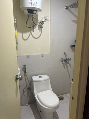 Hair dryer, towels, soap