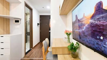 Desk, blackout curtains, iron/ironing board, free WiFi