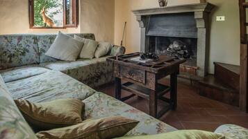 Televisión, chimenea y oficina
