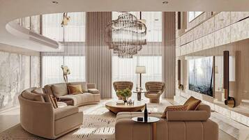 Departamento familiar, 2 habitaciones, balcón, vista a la ciudad | Ropa de cama hipoalergénica, minibar y decoración personalizada