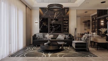 Panorama appartement, 2 slaapkamers, balkon, uitzicht op de stad | Hypoallergeen beddengoed, een minibar, individueel gedecoreerd