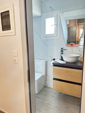 Hiustenkuivaaja, pyyhkeet, saippua, vessapaperi