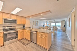 Fridge, microwave, coffee/tea maker, toaster