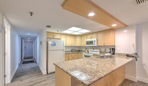 Fridge, microwave, coffee/tea maker, toaster