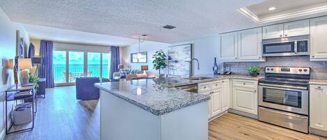 Fridge, microwave, coffee/tea maker, toaster