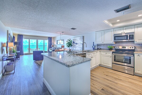 Fridge, microwave, coffee/tea maker, toaster