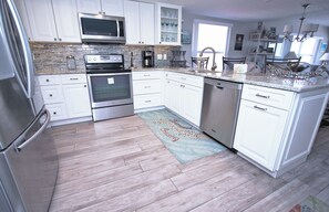 Fridge, microwave, coffee/tea maker, toaster