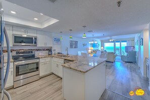 Fridge, microwave, coffee/tea maker, toaster