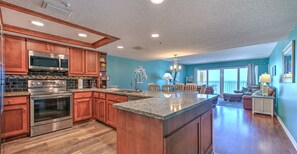 Fridge, microwave, coffee/tea maker, toaster