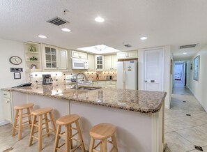 Fridge, microwave, coffee/tea maker, toaster