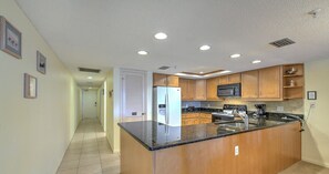 Fridge, microwave, coffee/tea maker, toaster