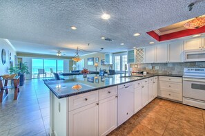 Fridge, microwave, coffee/tea maker, toaster