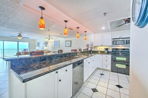 Fridge, microwave, coffee/tea maker, toaster