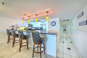 Fridge, microwave, coffee/tea maker, toaster