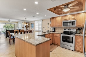 Fridge, microwave, oven, stovetop - Sand Dollar 212 is a Silver Tier 3 bedroom 2 bath Gulf Side VIew Corner Condo (Indian Shores)