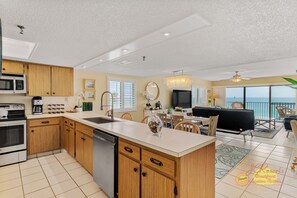 Fridge, microwave, dishwasher, coffee/tea maker