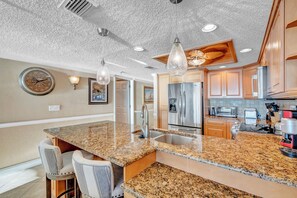 Fridge, microwave, coffee/tea maker, toaster