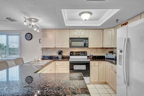 Fridge, microwave, coffee/tea maker, toaster