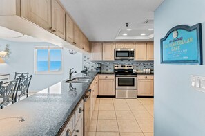 Fridge, microwave, coffee/tea maker, toaster