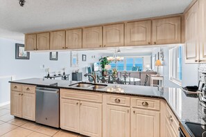 Fridge, microwave, coffee/tea maker, toaster