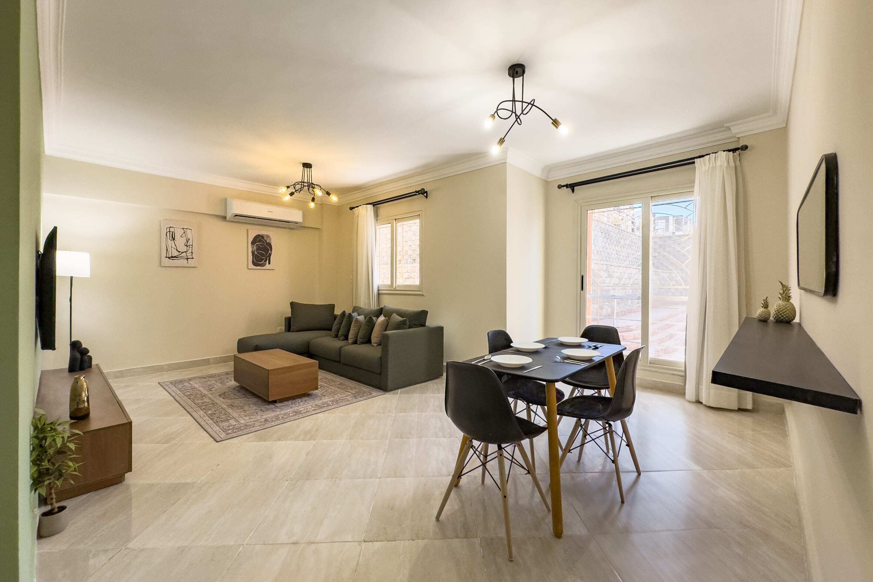 Basic Apartment | Living area | 55-inch TV with satellite channels