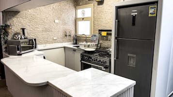 Basic Apartment | Private kitchen | Fridge, microwave, oven, stovetop
