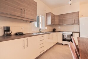 Fridge, oven, stovetop, coffee/tea maker