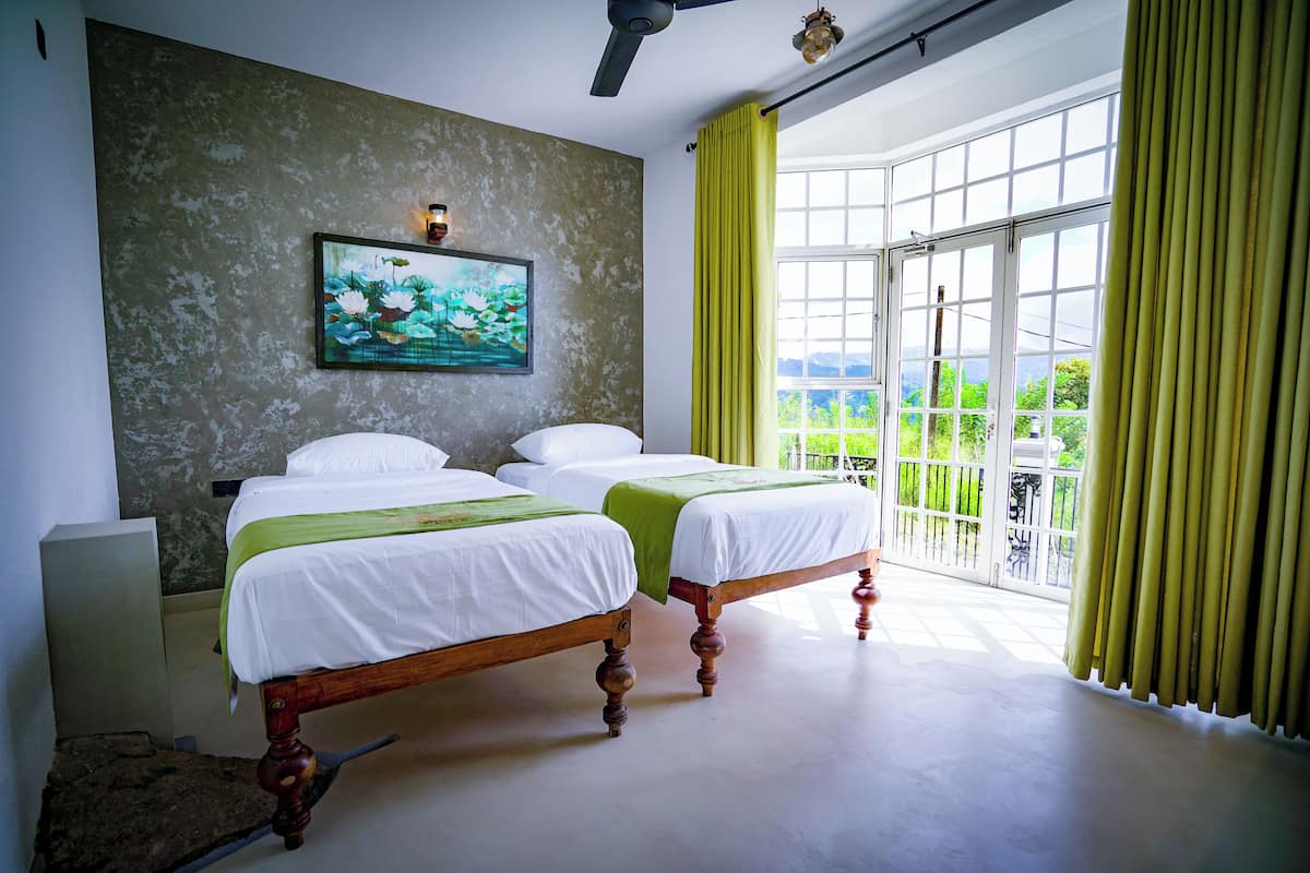 Premium bedding, pillowtop beds, desk, laptop workspace