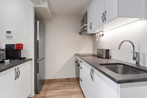 Fridge, microwave, coffee/tea maker