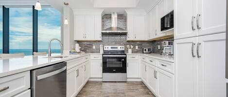 Fridge, microwave, oven, dishwasher