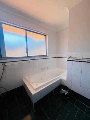 Shower, jetted bath, hair dryer, bidet