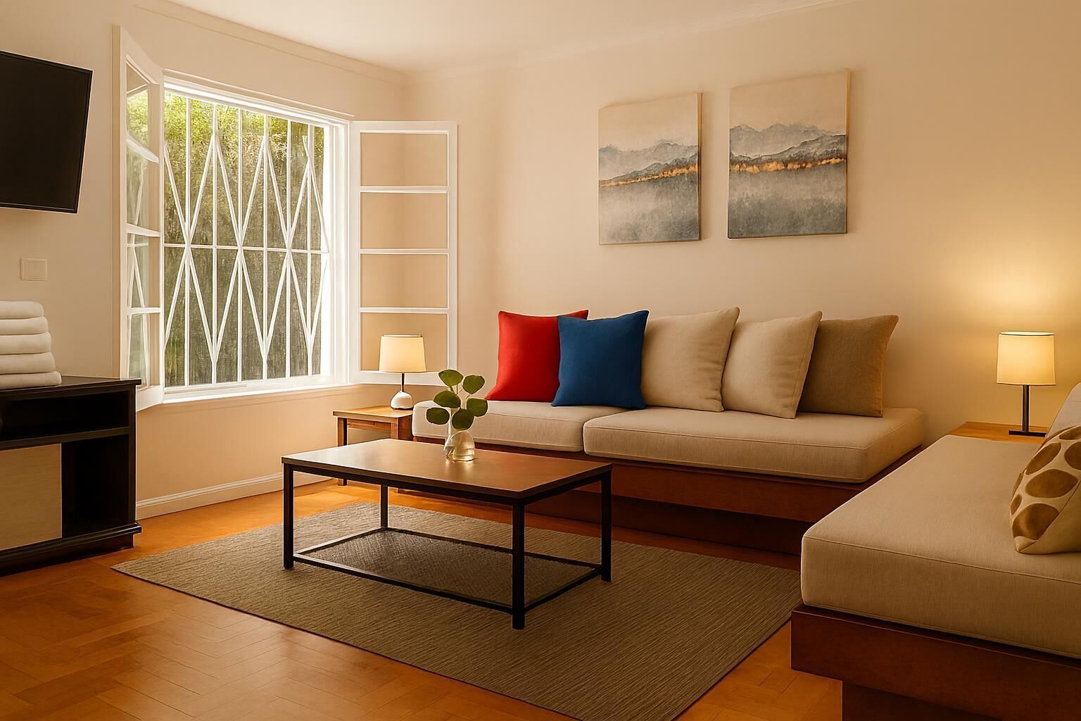 Casa familiar, patio | Área de sala de estar | Televisión de pantalla plana 