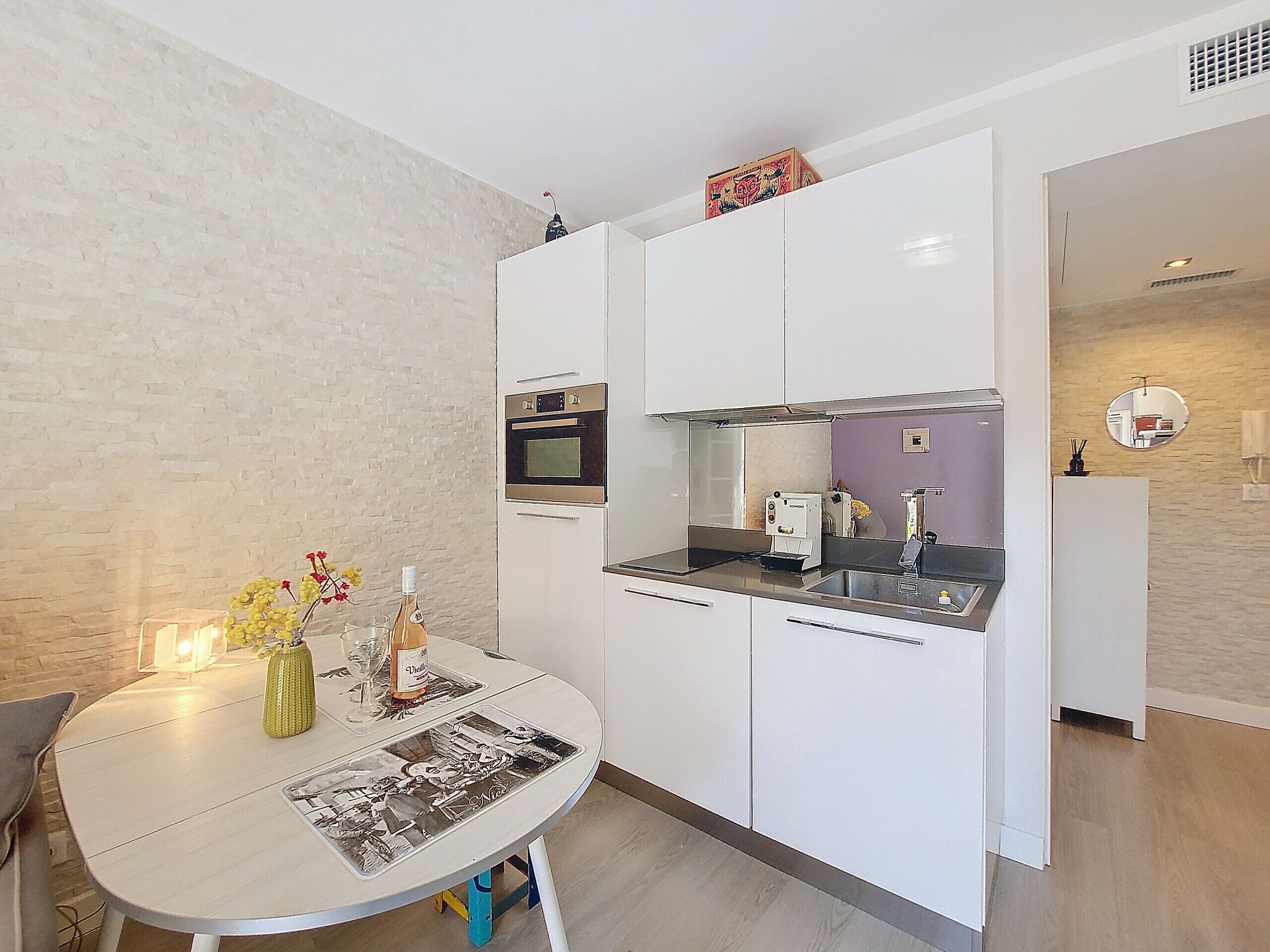 Fridge, oven, electric kettle, toaster