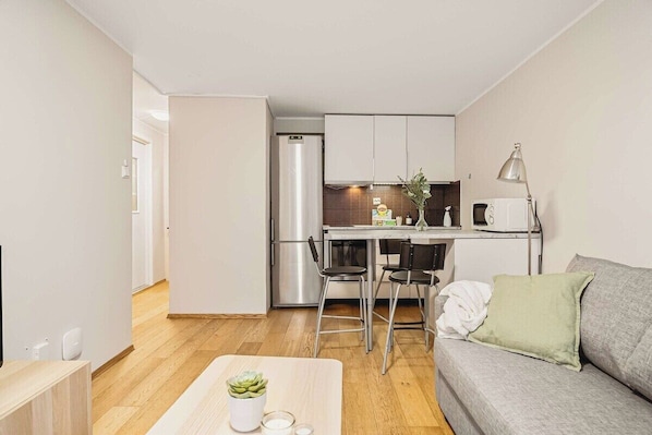 Comfort Apartment, 1 Double Bed with Sofa bed, Pets Allowed, Ground Floor | Living area | 45-inch Smart TV with digital channels, Netflix, Hulu