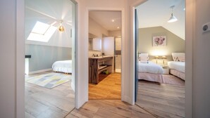 A modern bedroom with a skylight, a walk-in closet, and a bathroom with a shower. - The Vagastines (Saint-Germain-du-Plain)