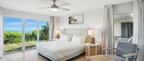 Premium bedding, laptop workspace, blackout drapes, iron/ironing board