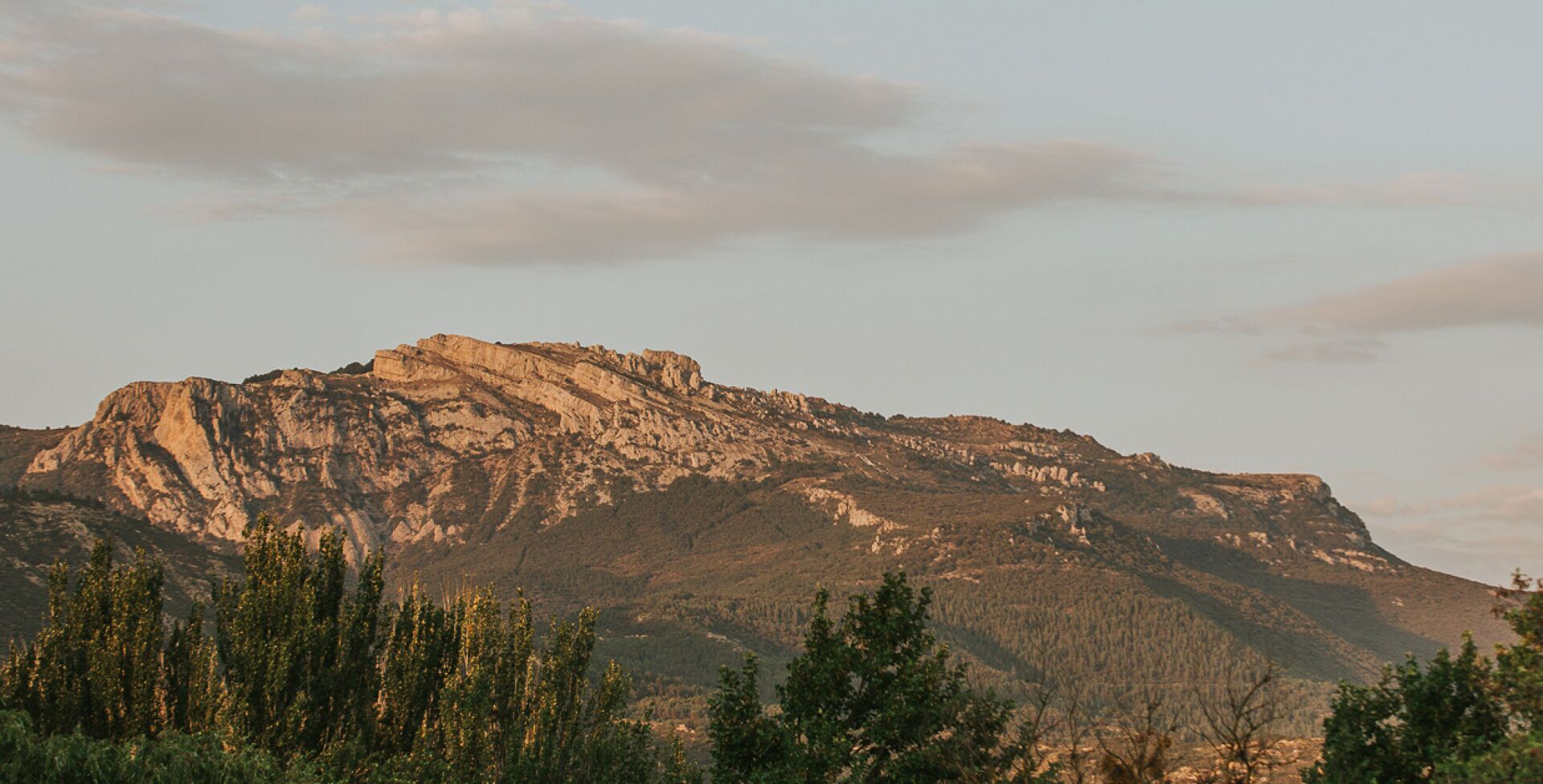 A mountain with a rocky surface and sparse vegetation in the foreground.