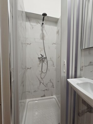 Regadera, secadora de cabello, bidet, toallas 