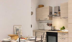 Fridge, oven, stovetop, coffee/tea maker