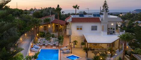 Outdoor pool, pool umbrellas, pool loungers