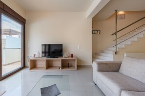 Economy-Villa, 3 Schlafzimmer, eigener Pool, Meerblick | Wohnzimmer