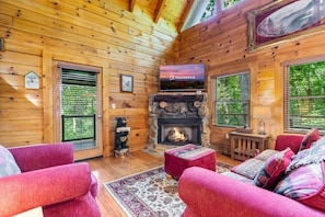 TV, fireplace