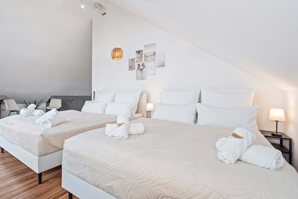 1 bedroom, desk, iron/ironing board, travel cot