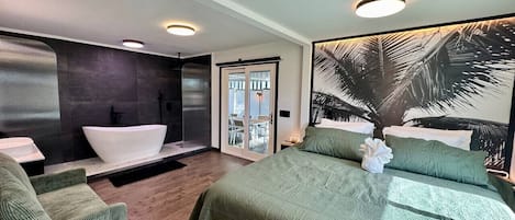 1 chambre, bureau, fer et planche à repasser, lit parapluie