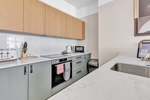 Fridge, microwave, oven, dishwasher