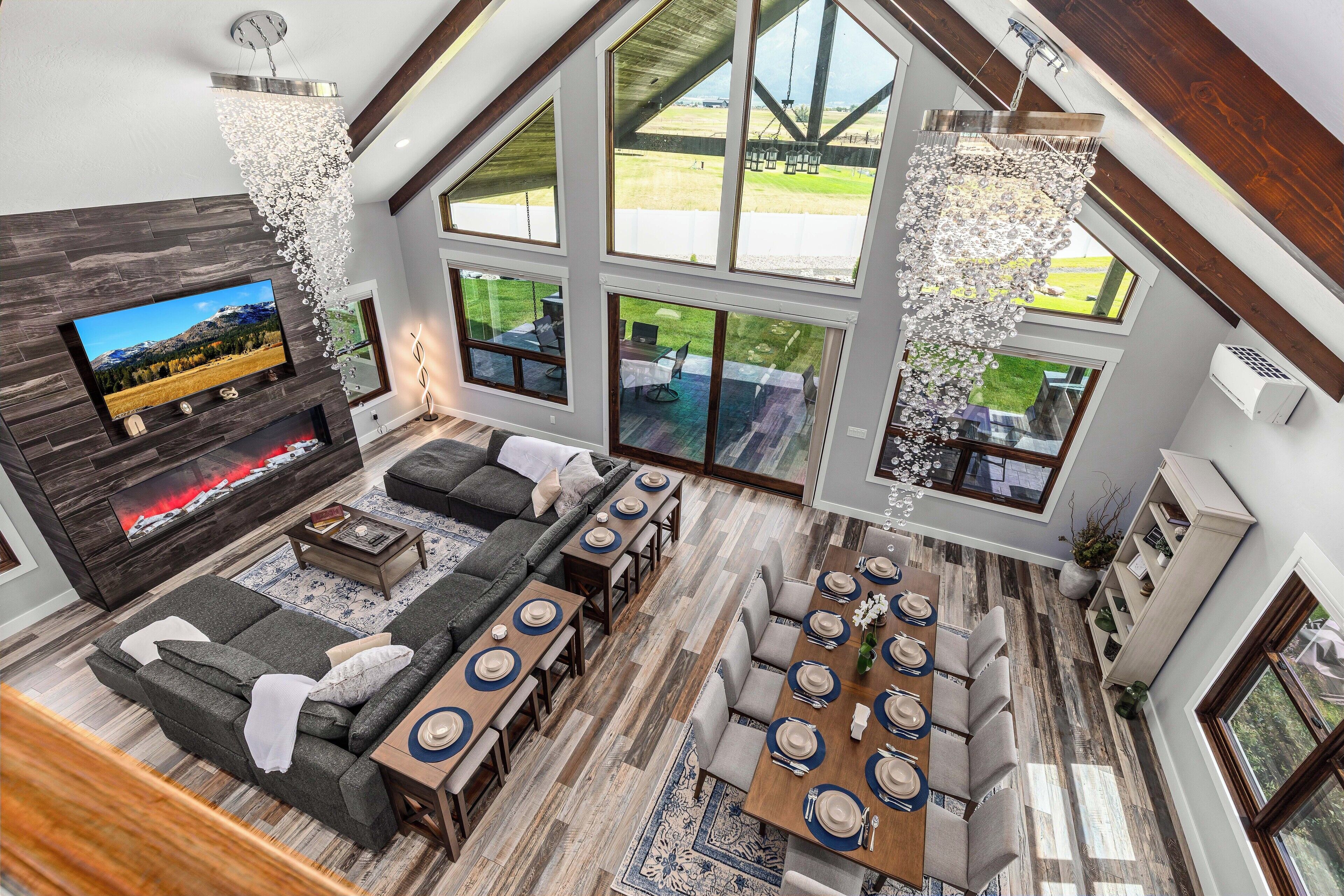 Smart TV, fireplace, video games, DVD player